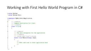Working with First Hello World Program in C#
 