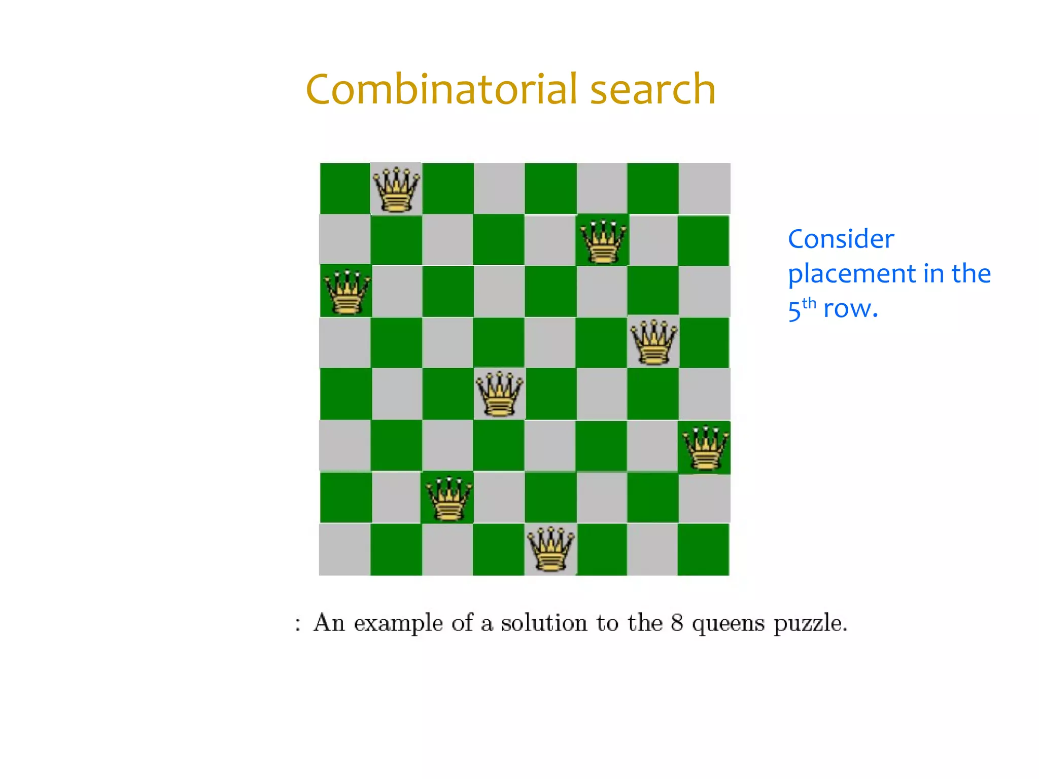 Combinatorial search
Consider
placement in the
5th
row.
 