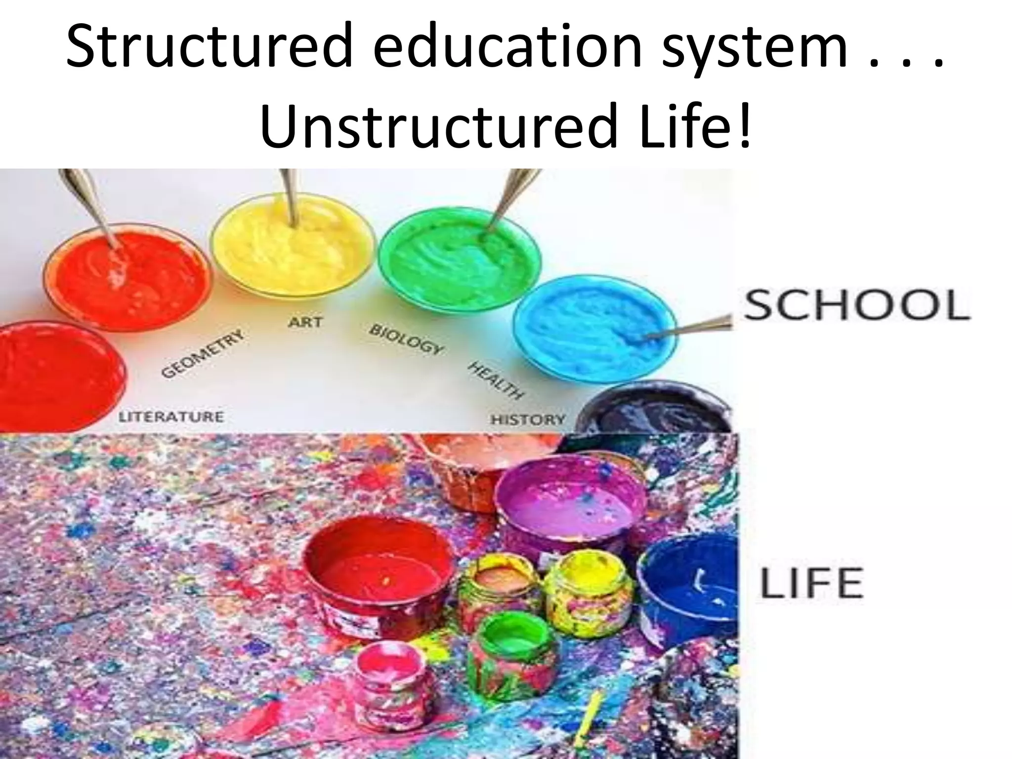 Structured education system . . .
Unstructured Life!
 