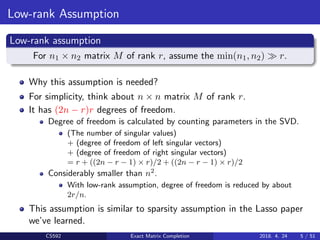 Exact Matrix Completion via Convex Optimization Slide (PPT) | PDF