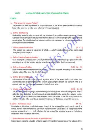 unit –vii coping with limitations of algorithm... Cs6402 daa-2 marks set 1 | PDF