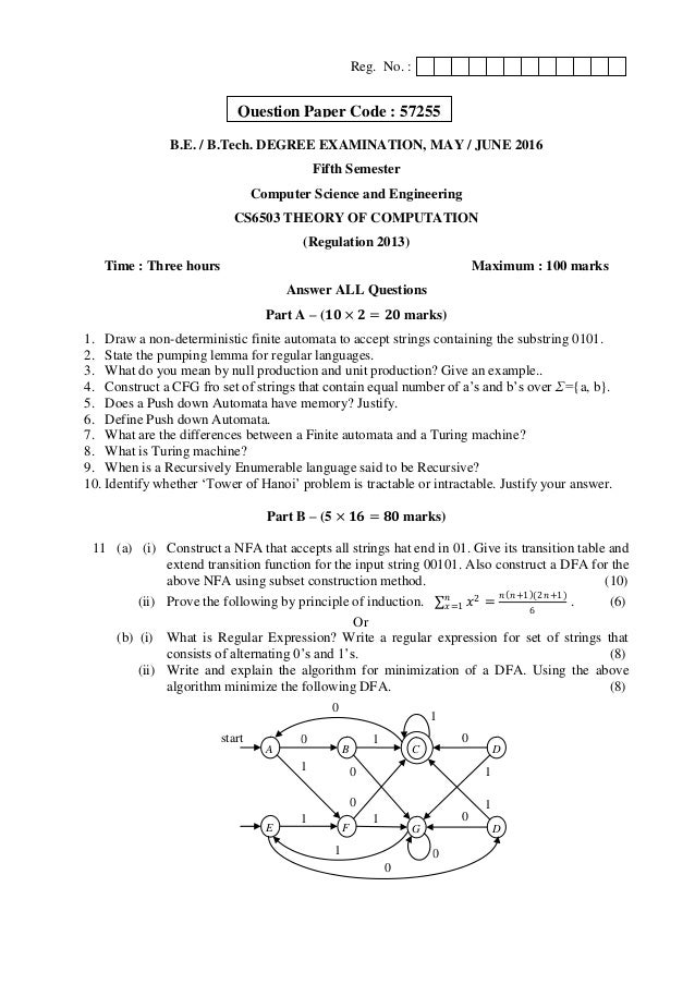 Cs6503 Theory Of Computation May June 2016 Be Cse Anna University Que Cs6503 Theory Of Computation May June 2016 Be Cse Anna University Que