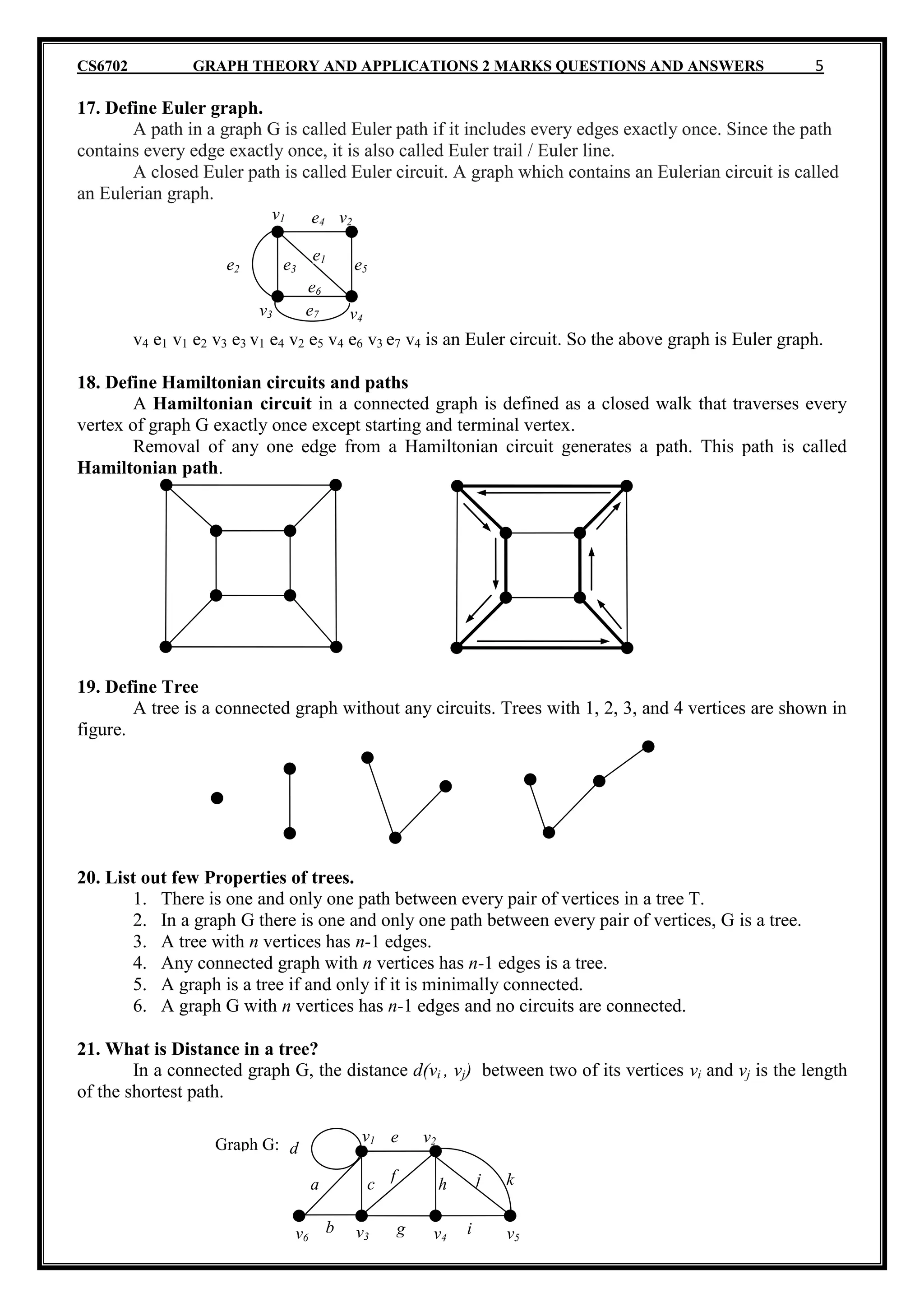 Cs6702 graph theory and applications 2 marks questions and answers | PDF