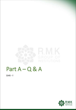 Part A – Q & A
Unit - I
 