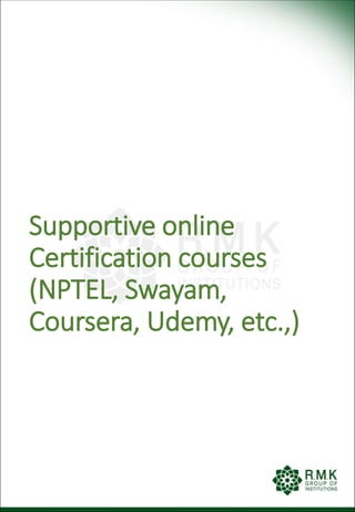 Supportive online
Certification courses
(NPTEL, Swayam,
Coursera, Udemy, etc.,)
 