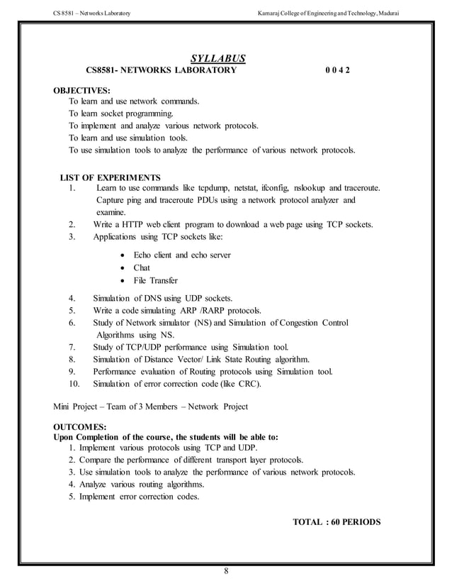 Cs8581 networks lab manual 2017
