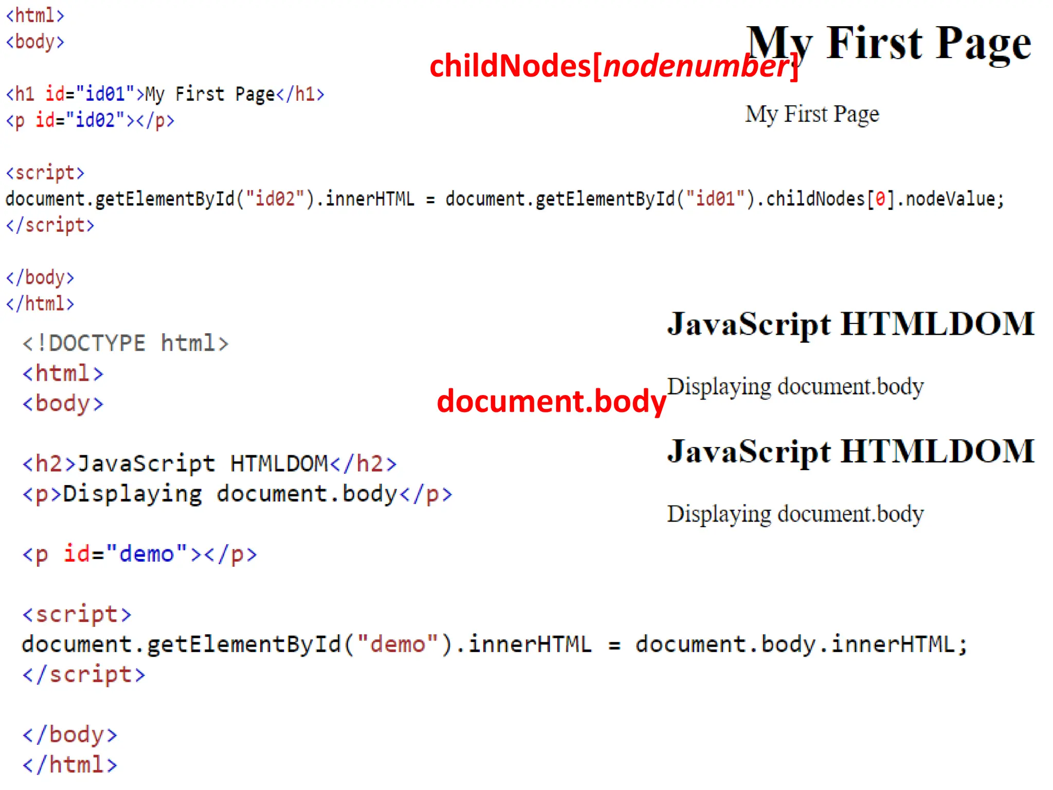 childNodes[nodenumber]
document.body
 