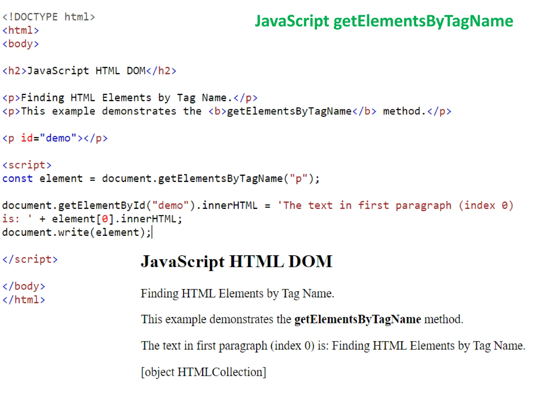 JavaScript getElementsByTagName
 