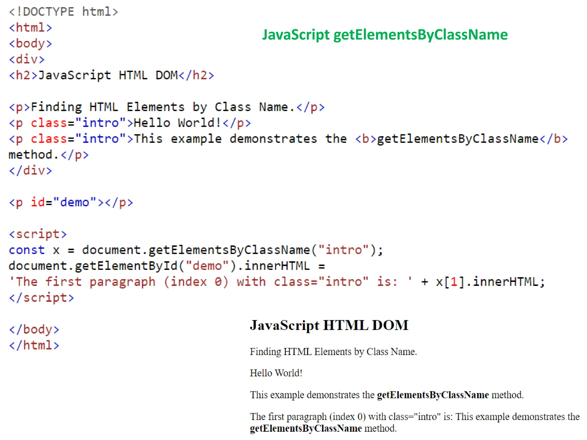 JavaScript getElementsByClassName
 