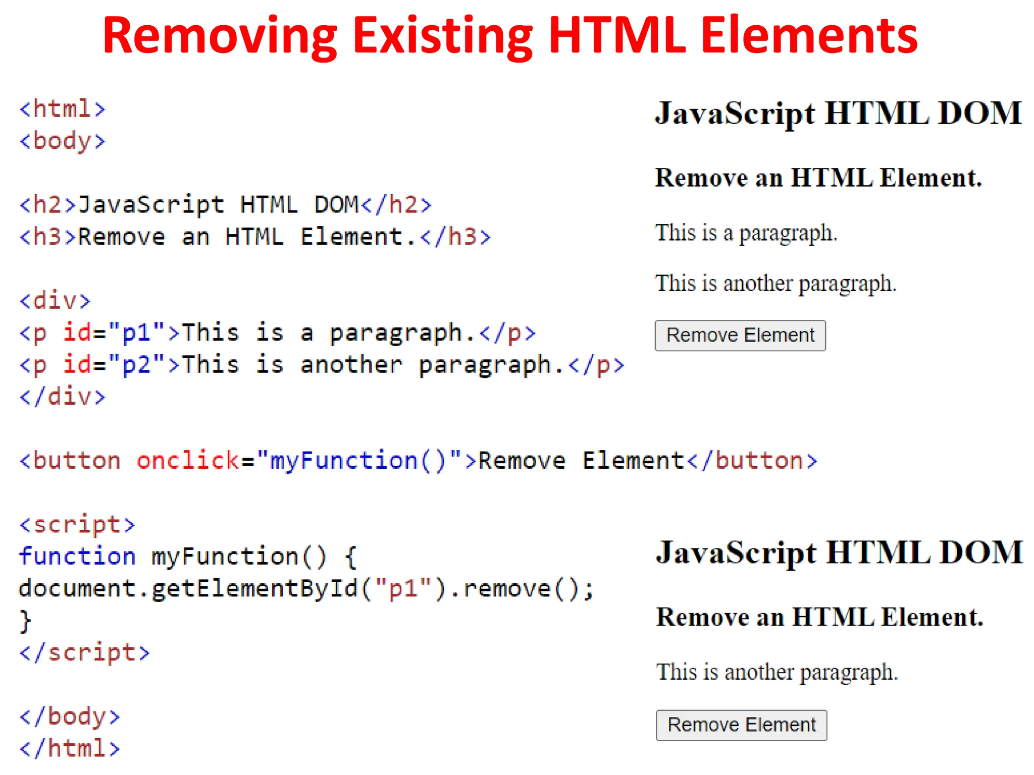 Removing Existing HTML Elements
 