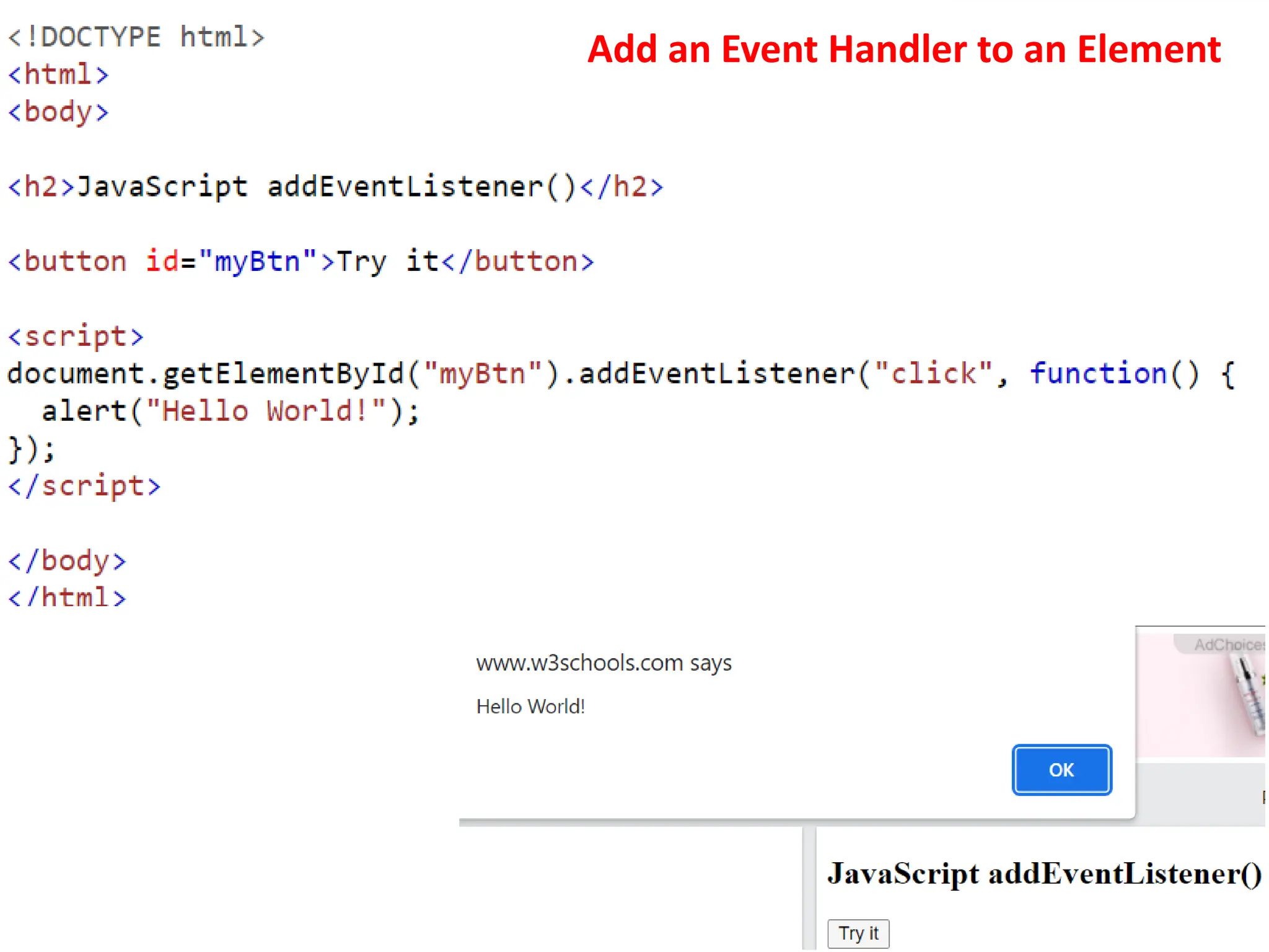 Add an Event Handler to an Element
 