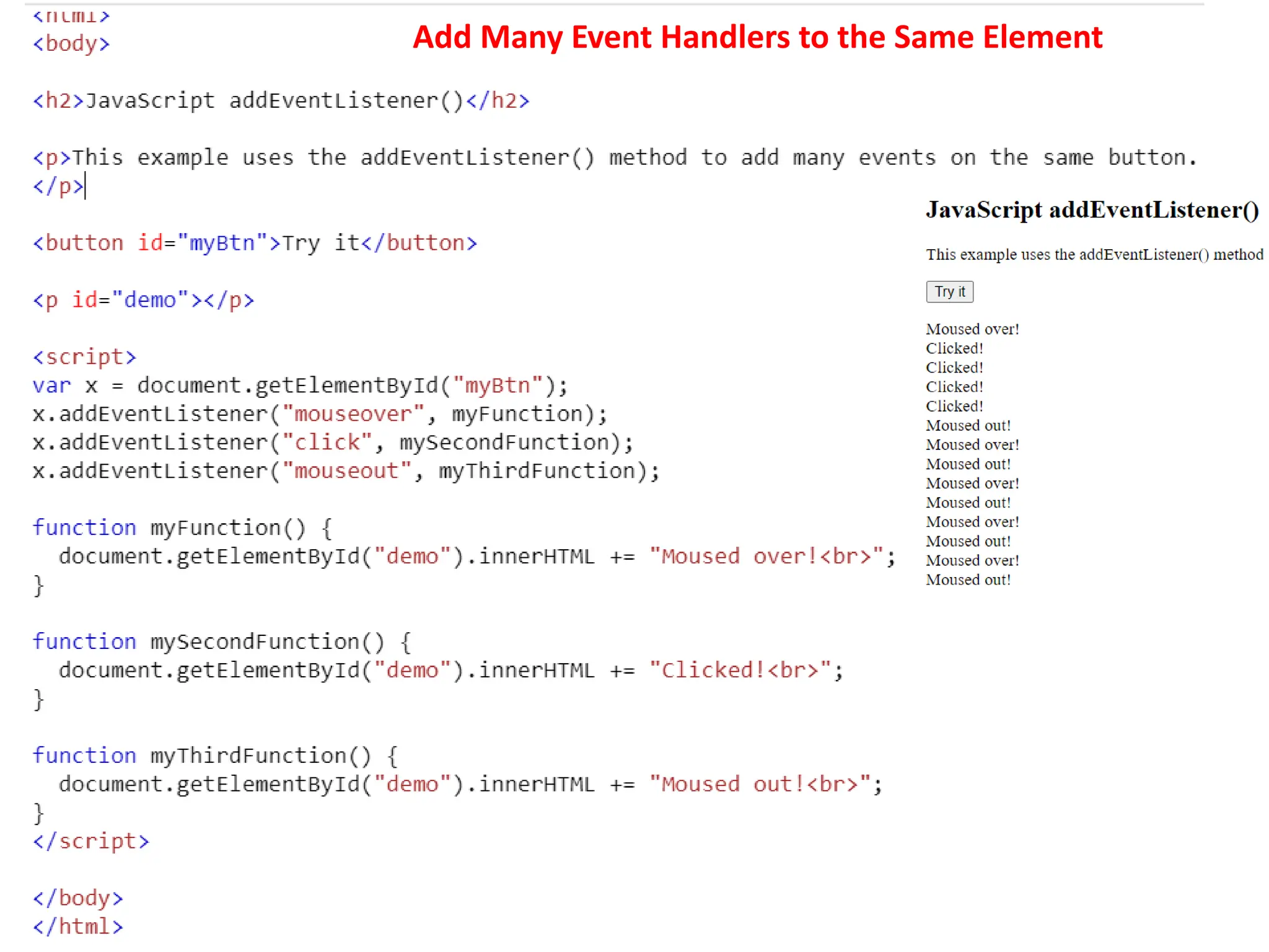 Add Many Event Handlers to the Same Element
 