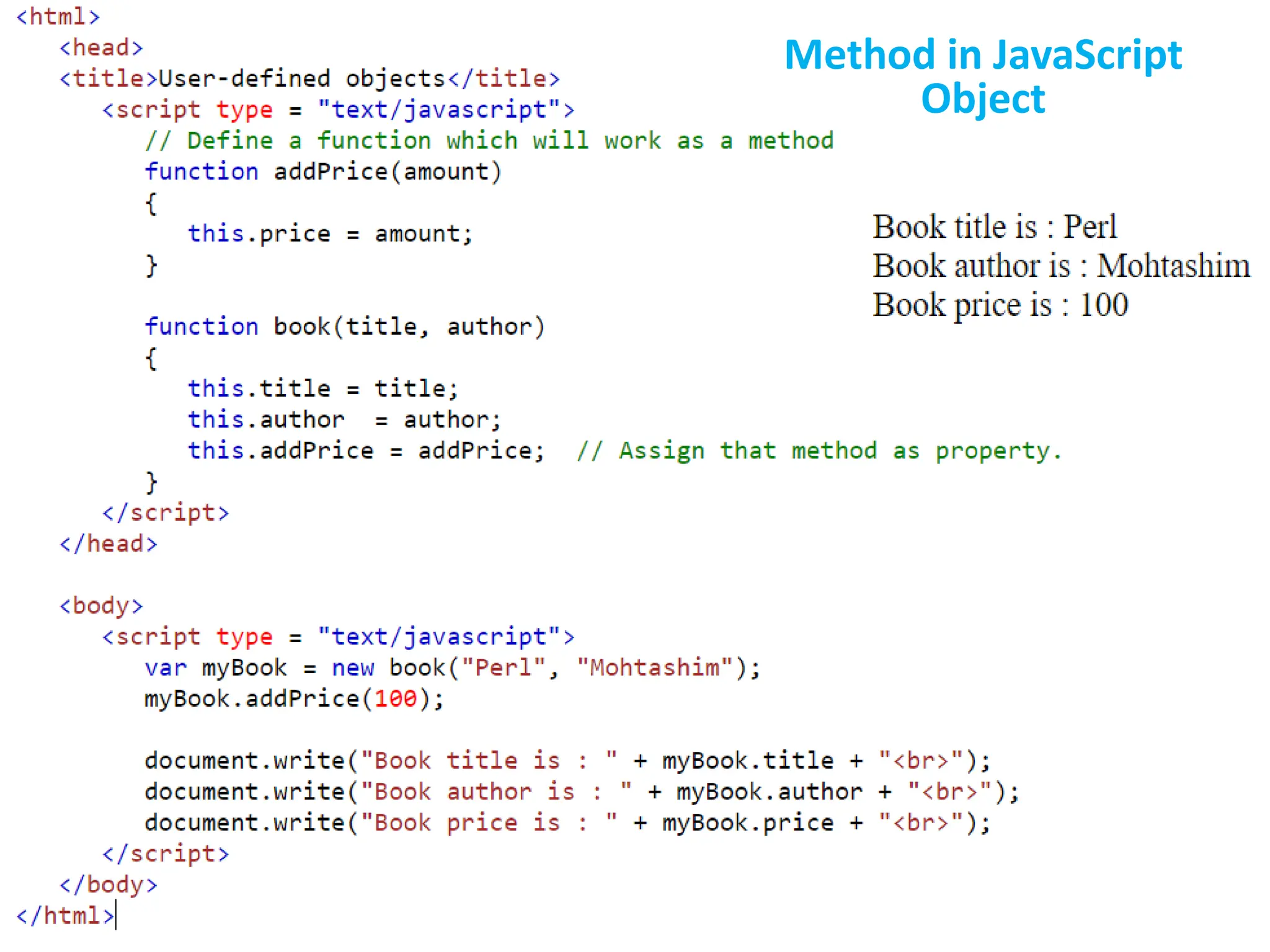 Method in JavaScript
Object
 