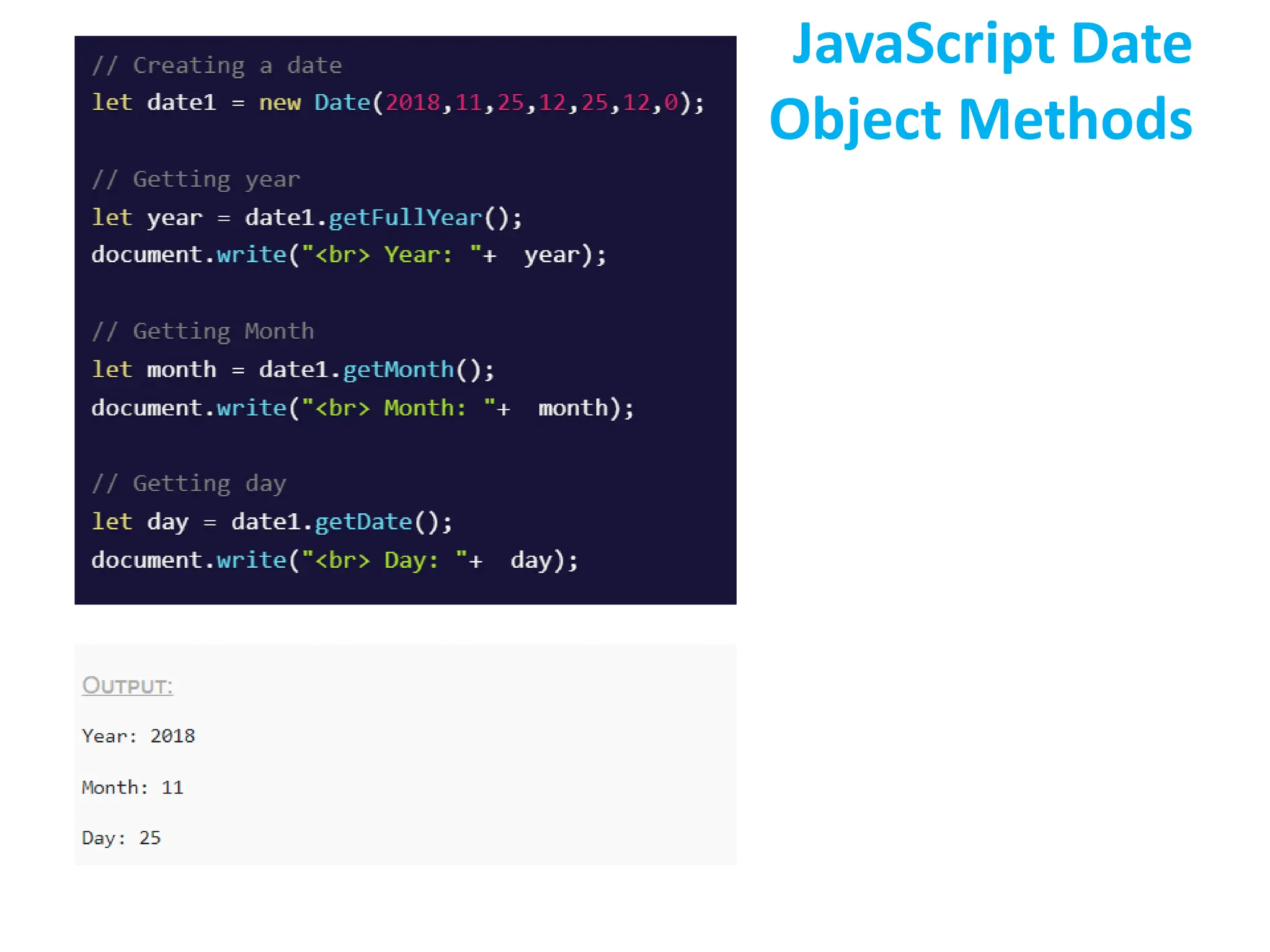 JavaScript Date
Object Methods
 