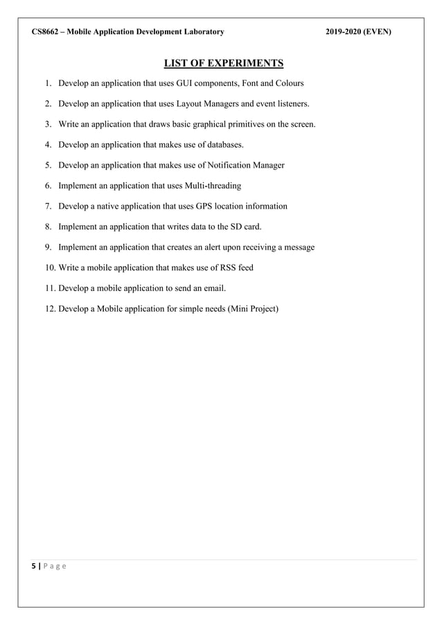 CS8662 Mobile Application Development Lab Manual PDF