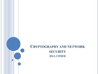 CRYPTOGRAPHY AND NETWORK
SECURITY
HILL CIPHER
 