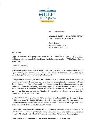 La lettre de Gérard Millet au président du CSA