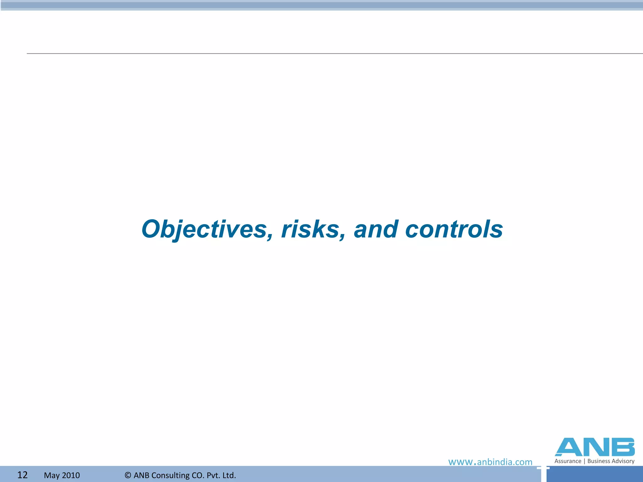 Objectives, risks, and controls 