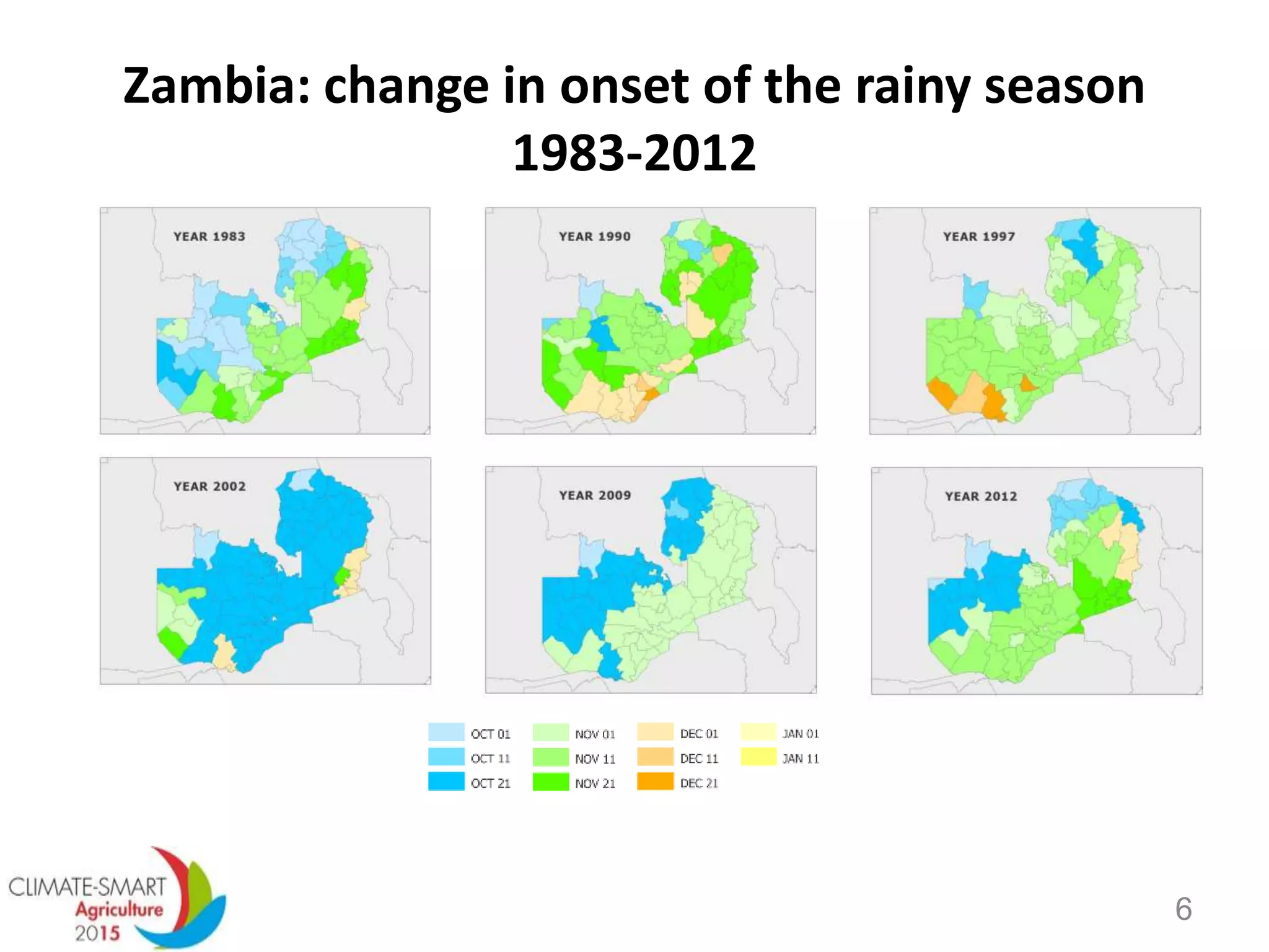 Zambia: change in onset of the rainy season
1983-2012
6
 