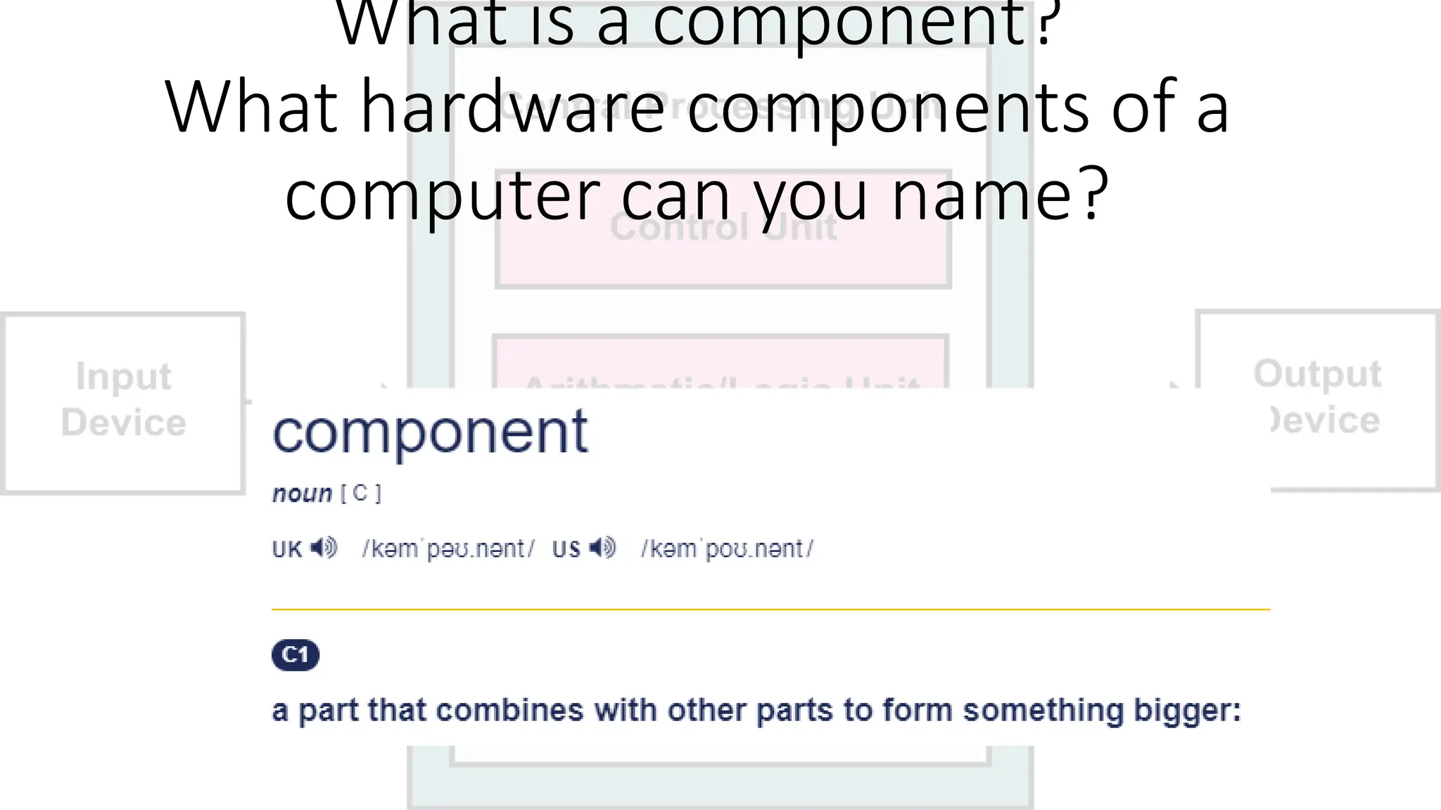 What is a component?
What hardware components of a
computer can you name?
 