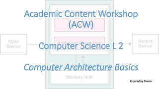 Academic Content Workshop
(ACW)
Computer Science L 2
Computer Architecture Basics
Created by Simon
 