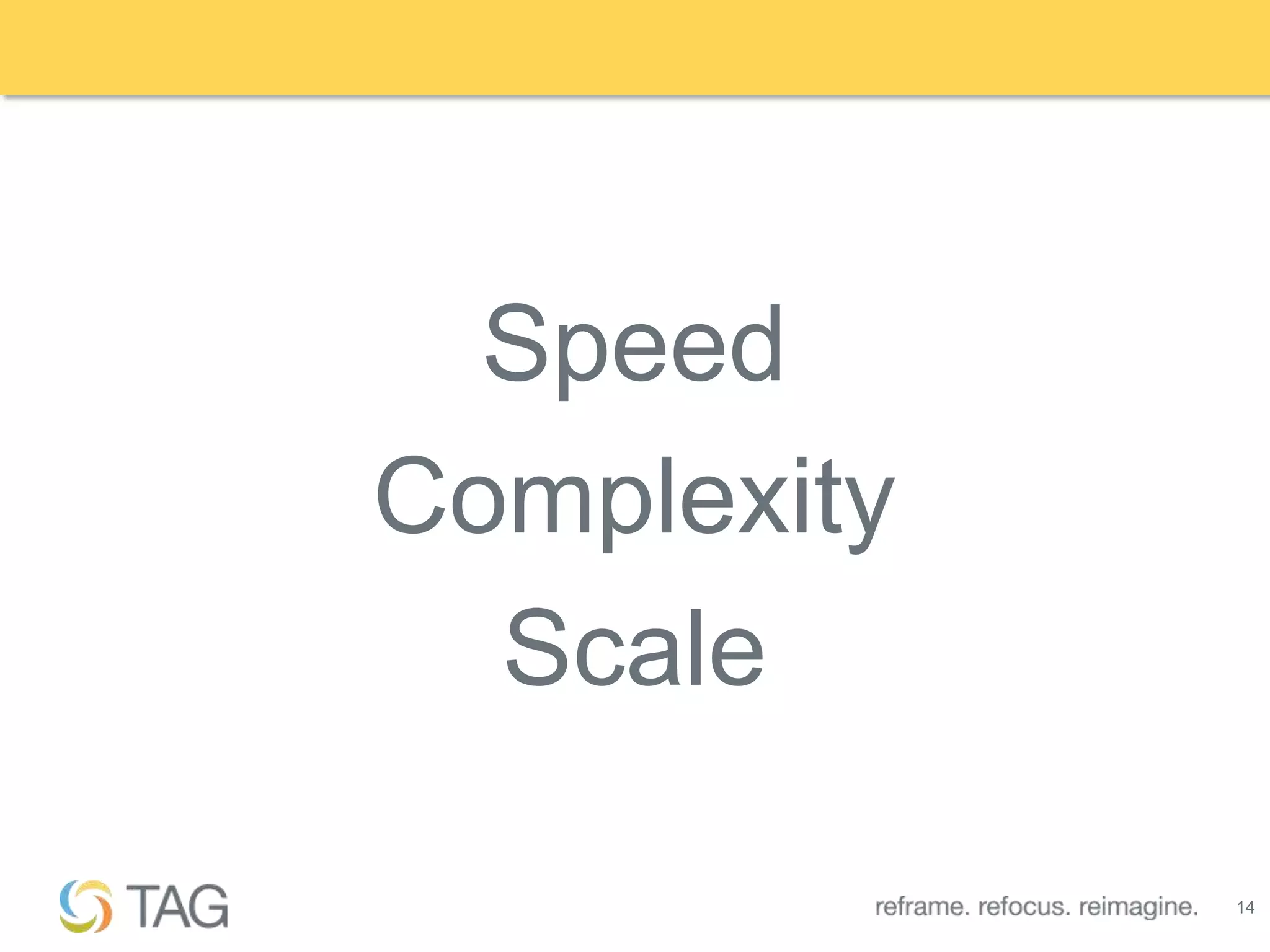 Speed
Complexity
  Scale

             14
 