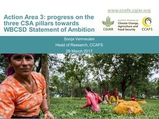 Sonja Vermeulen
Head of Research, CCAFS
29 March 2017
Action Area 3: progress on the
three CSA pillars towards
WBCSD Statement of Ambition
www.ccafs.cgiar.org
 