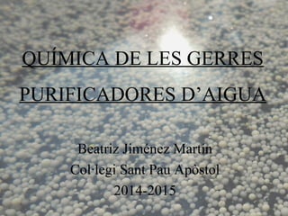 QUÍMICA DE LES GERRES
PURIFICADORES D’AIGUA
Beatriz Jiménez Martín
Col·legi Sant Pau Apòstol
2014-2015
 