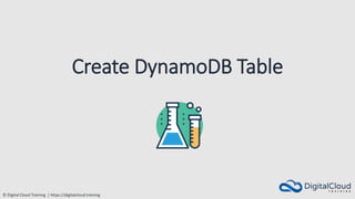 © Digital Cloud Training | https://digitalcloud.training
Create DynamoDB Table
 
