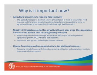 Why is it important now?
• Agricultural growth key to reducing food insecurity
– The agriculture sector is the main source...