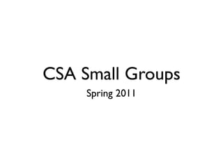 CSA Small Groups
     Spring 2011
 
