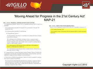 'Moving Ahead for Progress in the 21st Century Act'
                     MAP-21




                                  Copyright Vigillo LLC 2012
 