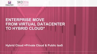 ©2015 Check Point Software Technologies Ltd. 19[Protected] Non-confidential content
ENTERPRISE MOVE
FROM VIRTUAL DATACENTER
TO HYBRID CLOUD*
Hybrid Cloud =Private Cloud & Public IaaS
 