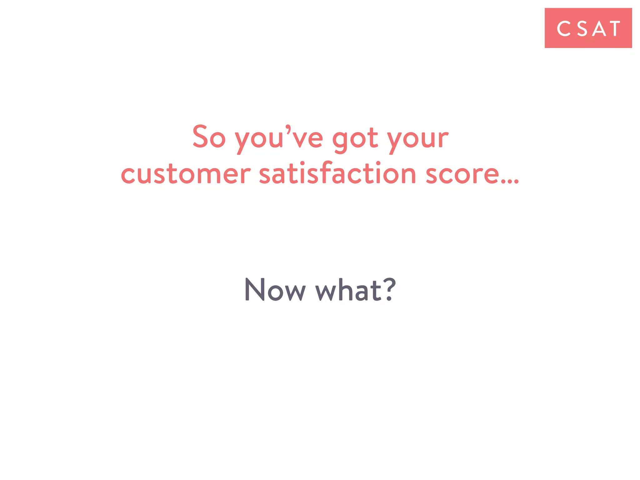 So you’ve got your
customer satisfaction score…
Now what?
C S AT
 