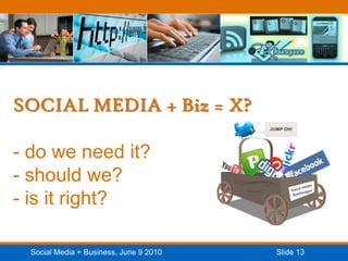 SOCIAL MEDIA + Biz = X?- do we need it?- should we?- is it right?