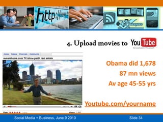    4. Upload movies to   Obama did 1,67887 mn viewsAv age 45-55 yrsYoutube.com/yourname