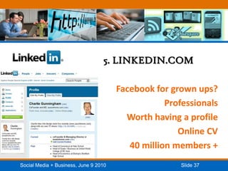        5. LINKEDIN.COMFacebook for grown ups?ProfessionalsWorth having a profileOnline CV40 million members +