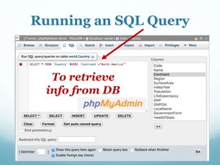 Running an SQL Query
To retrieve
info from DB
 