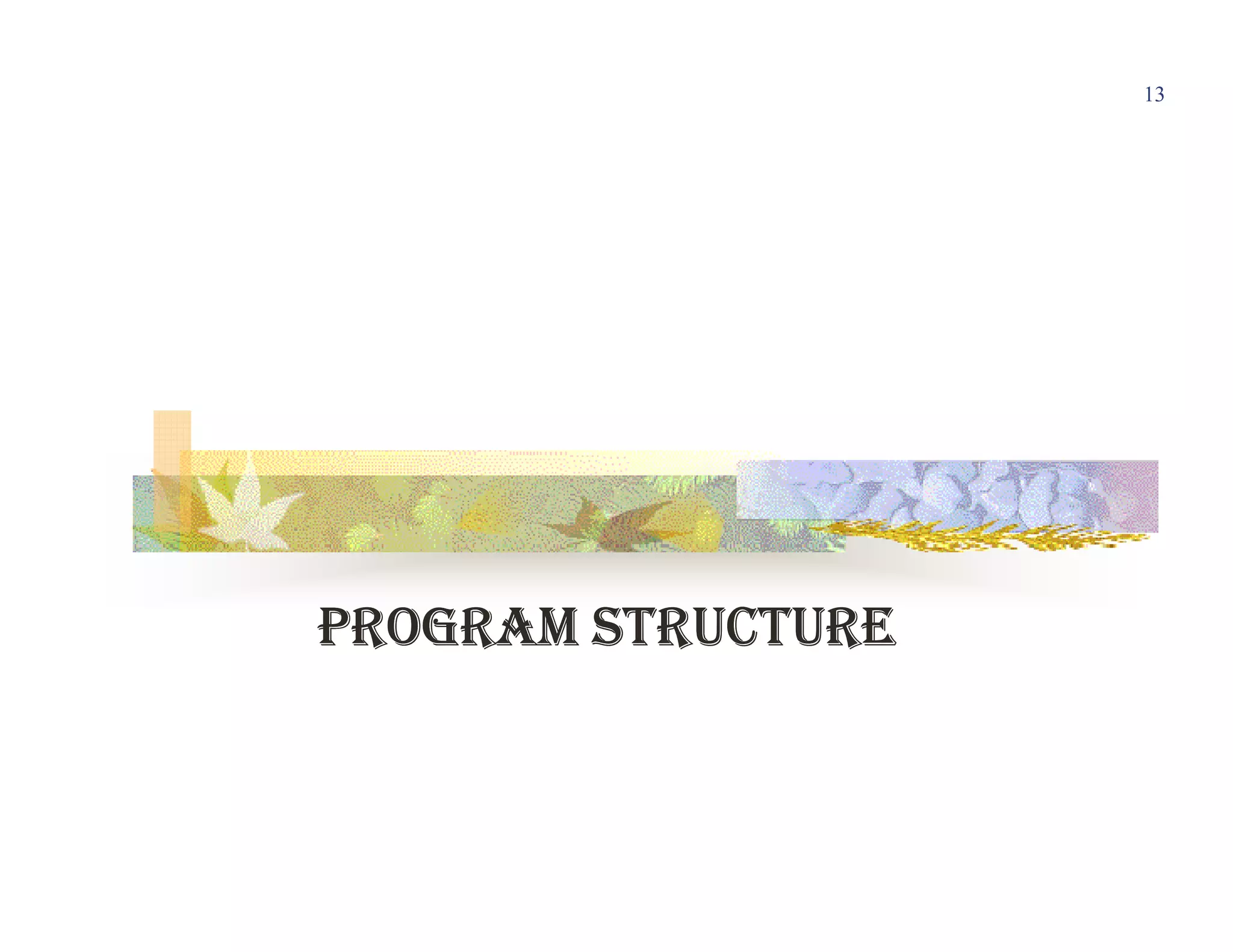 13
PROGRAM STRUCTUREPROGRAM STRUCTUREPROGRAM STRUCTUREPROGRAM STRUCTURE
 
