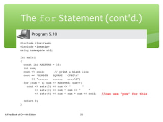 The for Statement (cont'd.)
A First Book of C++ 4th Edition 25
//can use “pow” for this
 