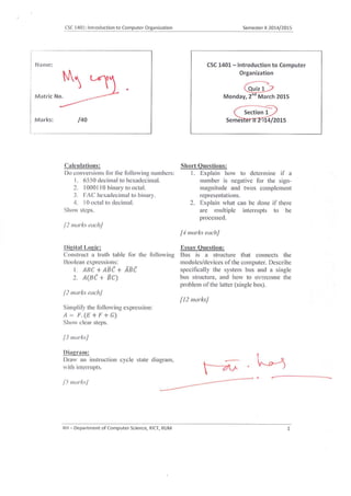 Csc1401 q1 - sect1 - answers scheme | PDF