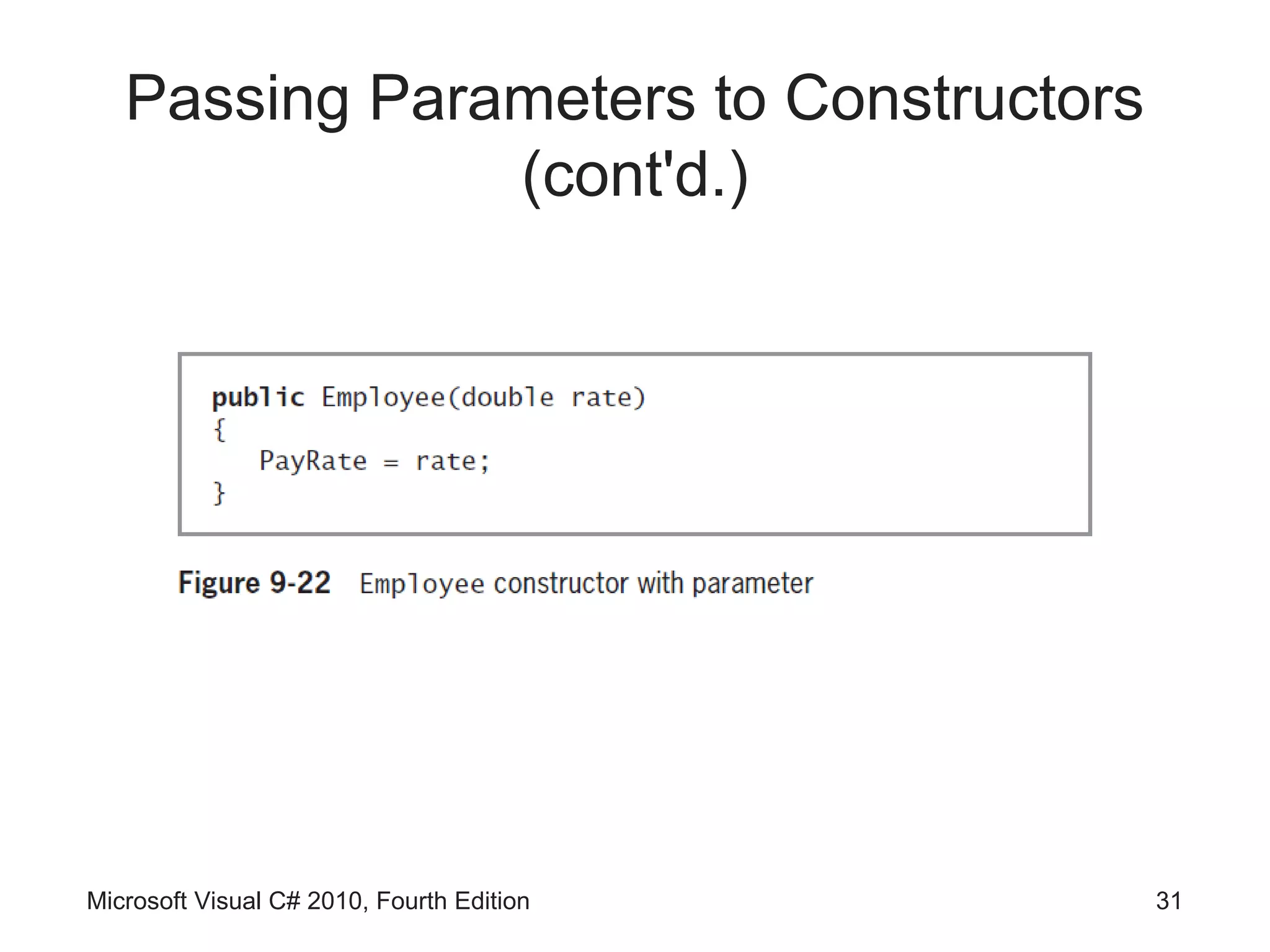 Passing Parameters to Constructors
               (cont'd.)




Microsoft Visual C# 2010, Fourth Edition   31
 