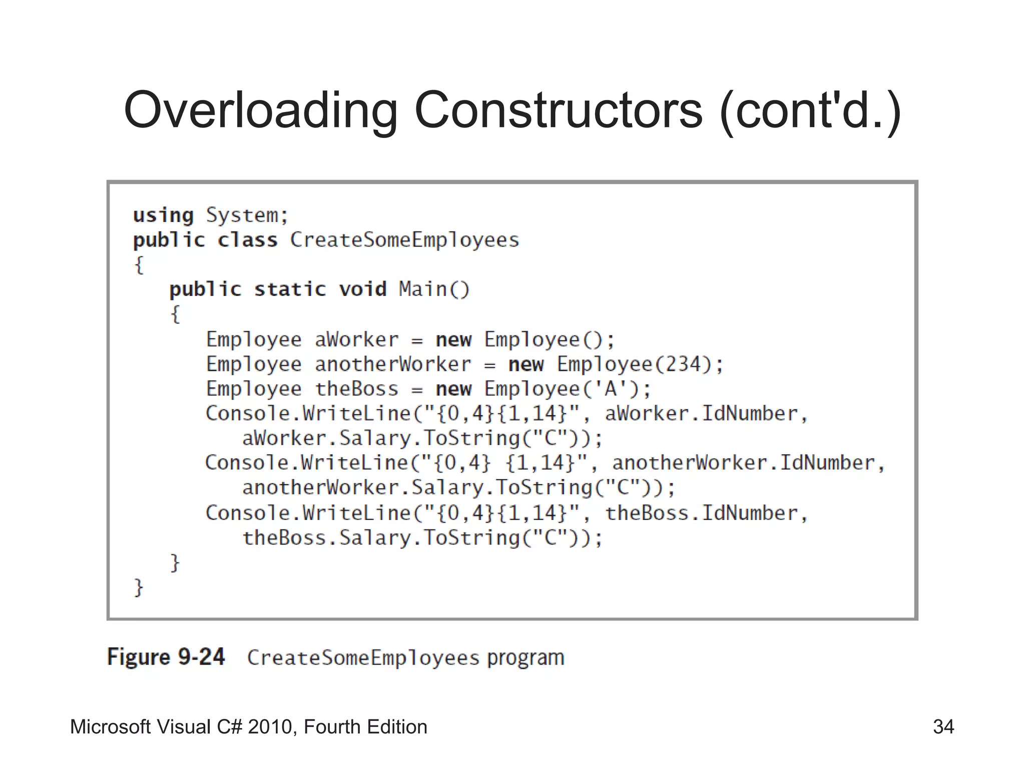 Overloading Constructors (cont'd.)




Microsoft Visual C# 2010, Fourth Edition   34
 