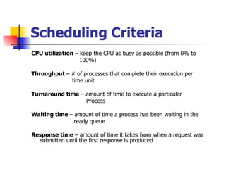 Scheduling Criteria ,[object Object],[object Object],[object Object],[object Object],[object Object],[object Object],[object Object],[object Object],[object Object]