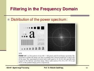 Filtering in the Frequency Domain
 Distribution of the power spectrum:
23CSC447: Digital Image Processing Prof. Dr. Mostafa GadalHaqq.
 
