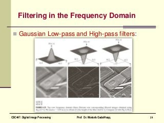 Filtering in the Frequency Domain
 Gaussian Low-pass and High-pass filters:
29CSC447: Digital Image Processing Prof. Dr. Mostafa GadalHaqq.
 