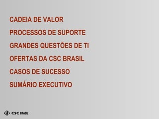 CADEIA DE VALOR PROCESSOS DE SUPORTE GRANDES QUESTÕES DE TI OFERTAS DA CSC BRASIL CASOS DE SUCESSO SUMÁRIO EXECUTIVO 