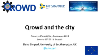 Qrowd and the city
Connected Smart Cities Conference 2019
January 17th 2019, Brussels
Elena Simperl, University of Southampton, UK
@esimperl
 