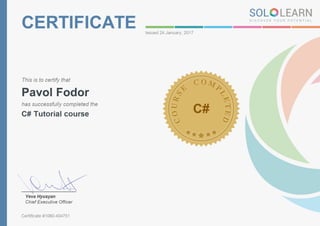 C# certificate Pavol Fodor