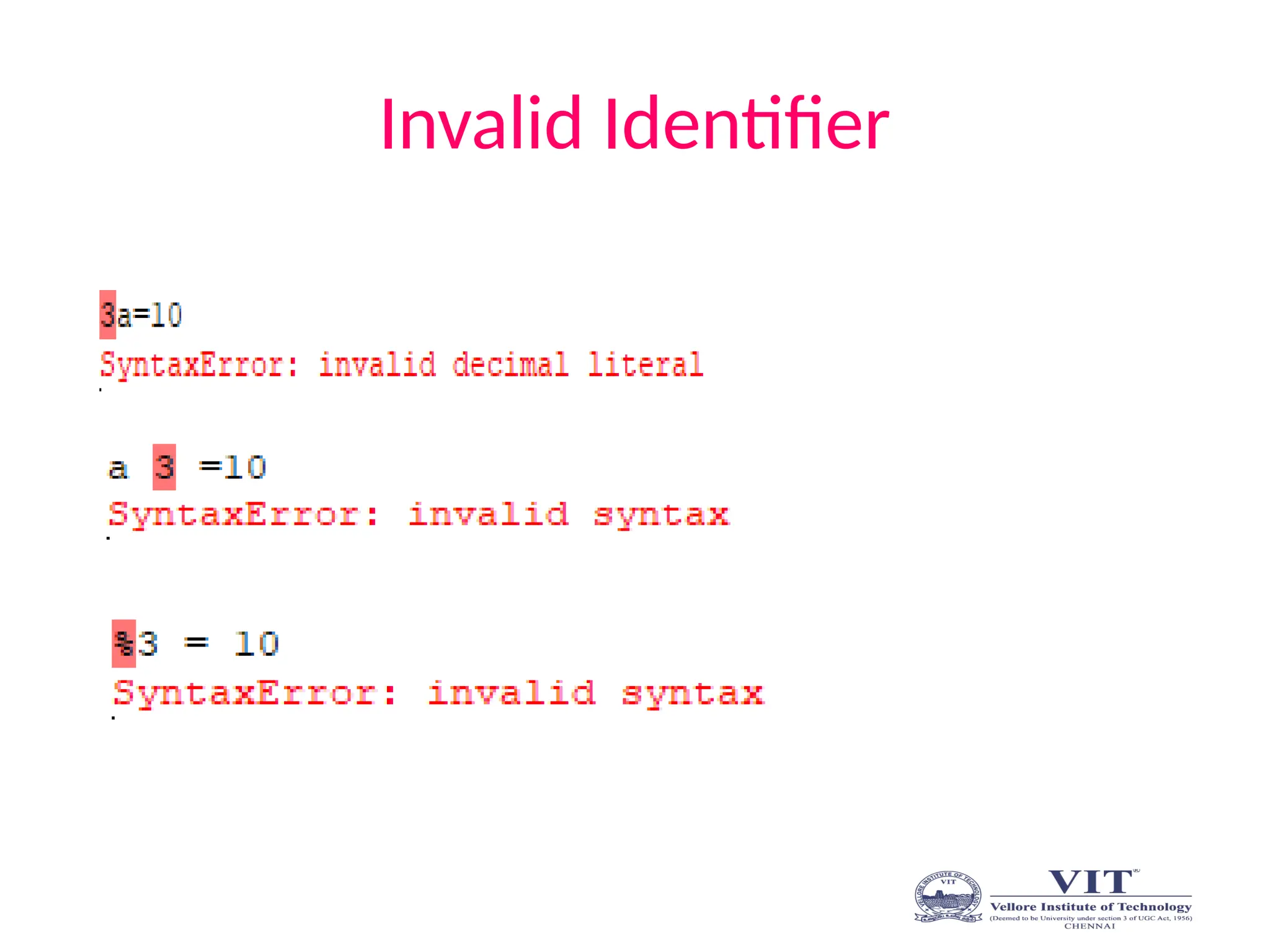 Invalid Identifier
 